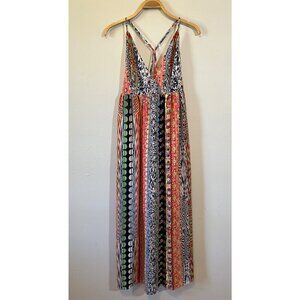 Boho Long Maxi Deep V Pattern Striped Flowy Summer Tank Dress Womens XL